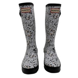 Hunter Kids Youth Tall Rain Boots Particle Print Splatter Gray Black Size US 2
